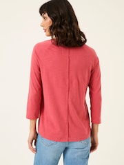 FatFace Ava Dark Pink 100% Cotton 3/4 Sleeve T-Shirt - Image 2 of 9
