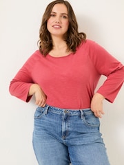 FatFace Ava Dark Pink 100% Cotton 3/4 Sleeve T-Shirt - Image 3 of 9