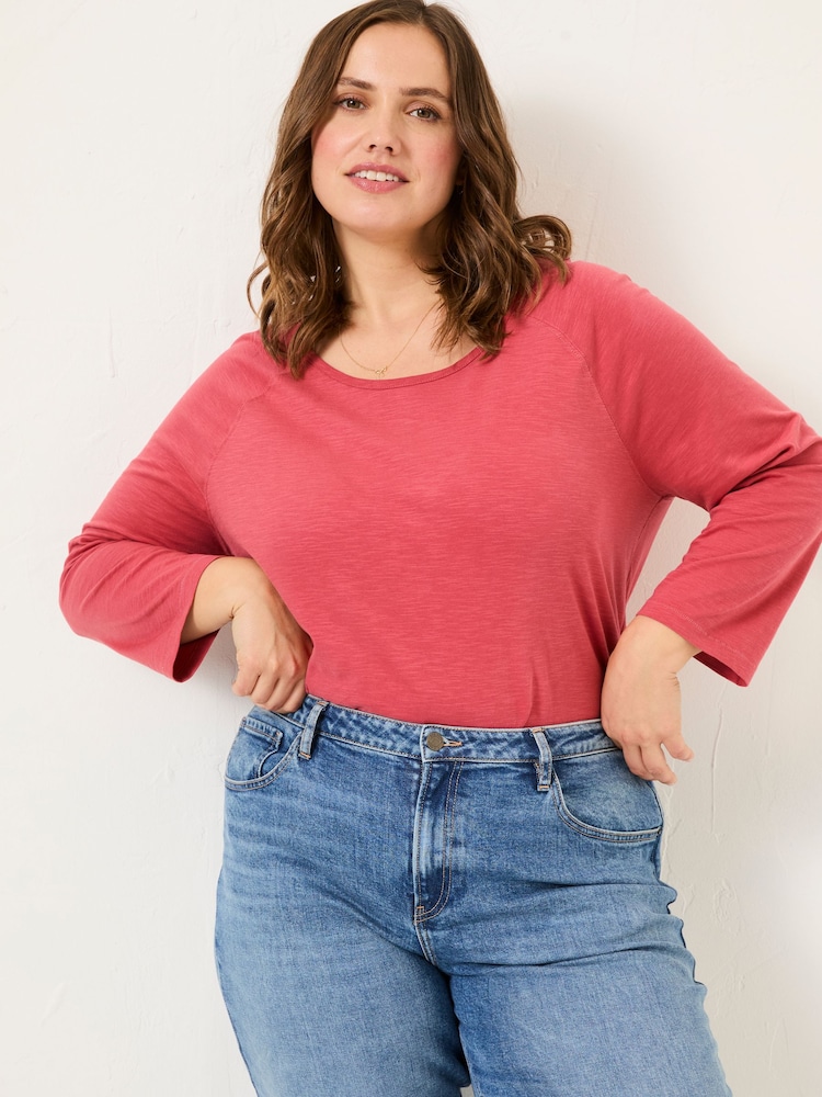 FatFace Ava Dark Pink 100% Cotton 3/4 Sleeve T-Shirt - Image 3 of 9