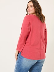 FatFace Ava Dark Pink 100% Cotton 3/4 Sleeve T-Shirt - Image 4 of 9
