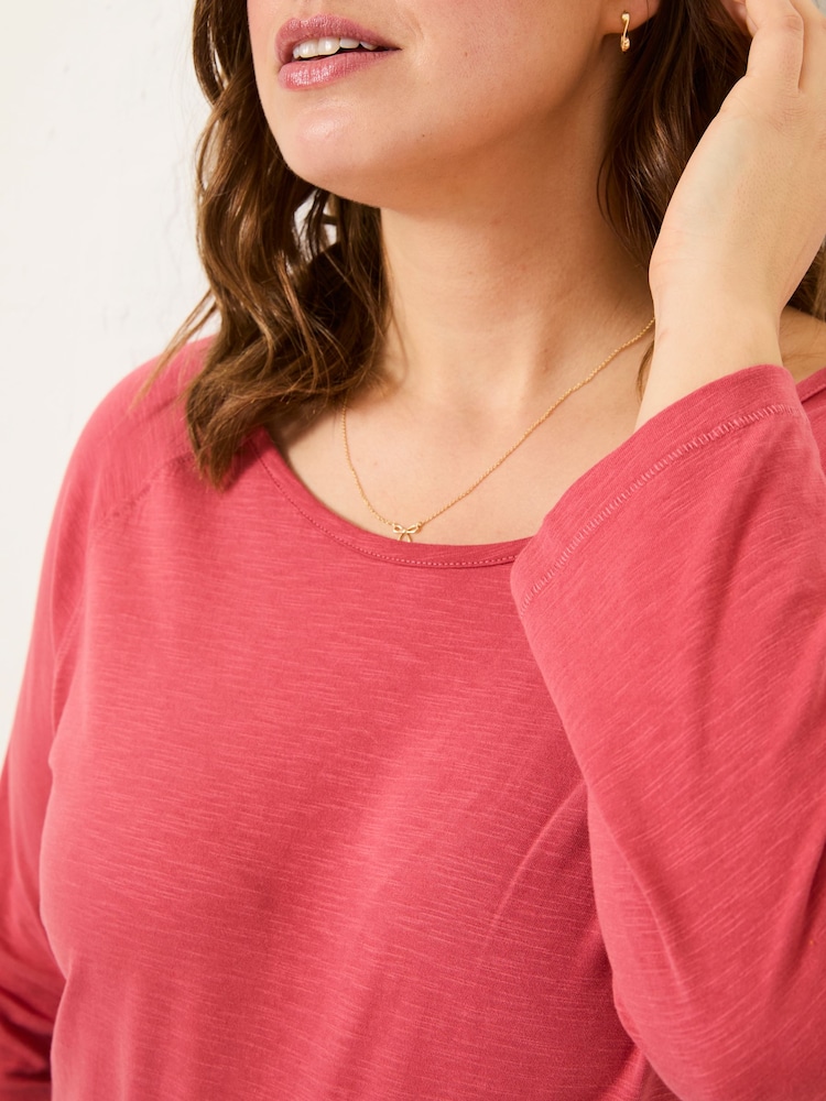 FatFace Ava Dark Pink 100% Cotton 3/4 Sleeve T-Shirt - Image 6 of 9