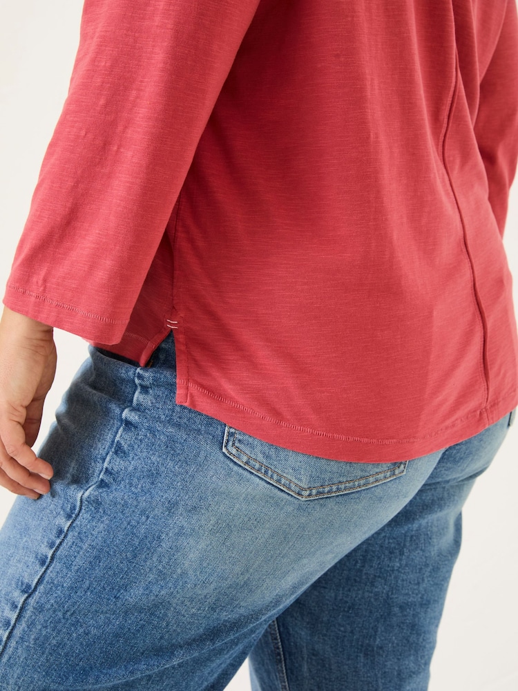 FatFace Ava Dark Pink 100% Cotton 3/4 Sleeve T-Shirt - Image 7 of 9