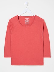 FatFace Ava Dark Pink 100% Cotton 3/4 Sleeve T-Shirt - Image 9 of 9