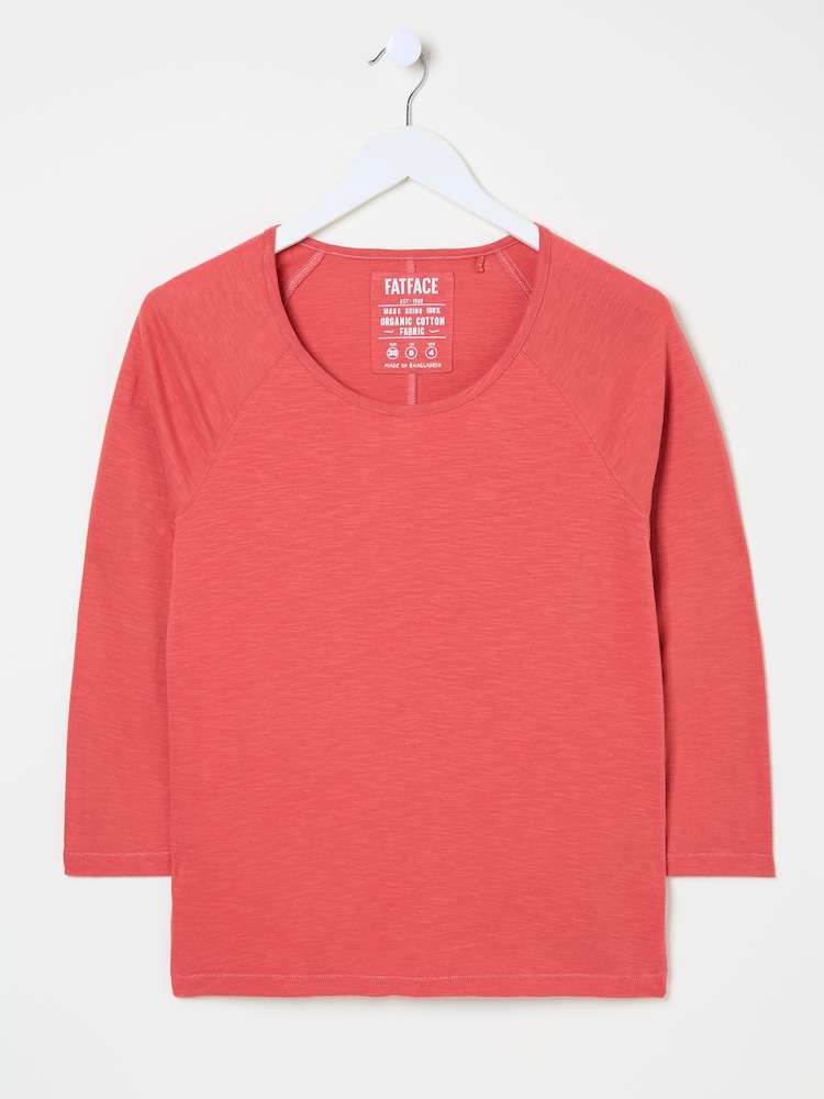 FatFace Ava Dark Pink 100% Cotton 3/4 Sleeve T-Shirt - Image 9 of 9