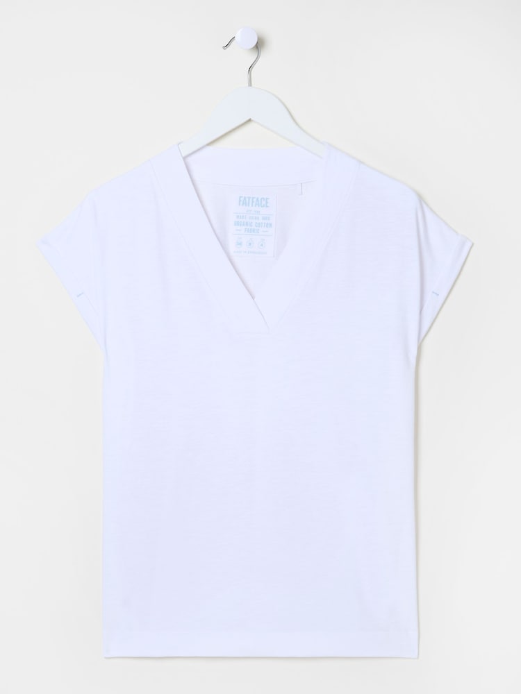 Blanco - Camiseta con cuello de pico de algodón orgánico 100% de FatFace - Imagen 10 de 10
