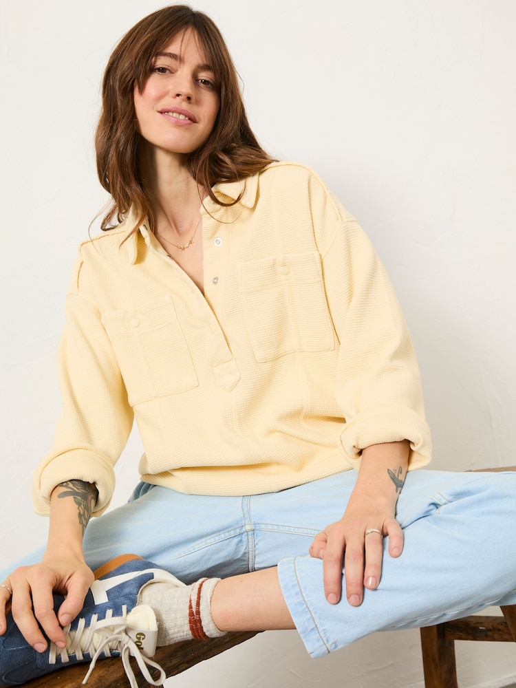 FatFace Sage Yellow Waffle Overhead 100% Cotton Top - Image 5 of 12