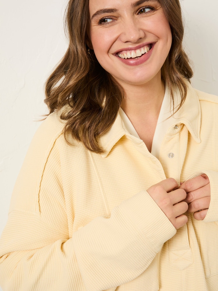 FatFace Sage Yellow Waffle Overhead 100% Cotton Top - Image 9 of 12