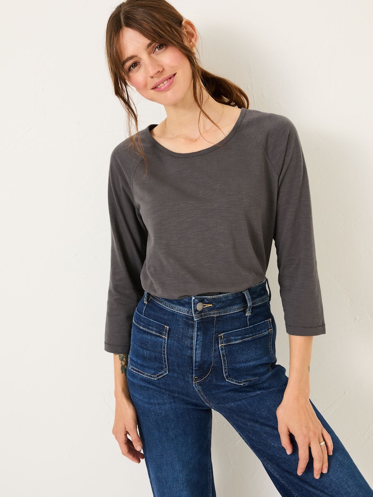 FatFace Ava Charcoal Grey 100% Cotton 3/4 Sleeve T-Shirt - Image 1 of 5