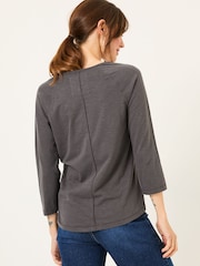 FatFace Ava Charcoal Grey 100% Cotton 3/4 Sleeve T-Shirt - Image 2 of 5