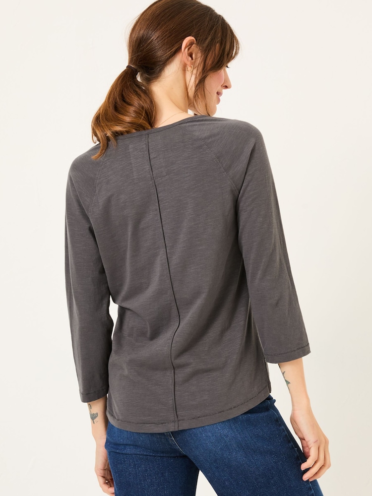 FatFace Ava Charcoal Grey 100% Cotton 3/4 Sleeve T-Shirt - Image 2 of 5
