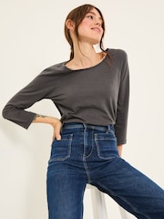 FatFace Ava Charcoal Grey 100% Cotton 3/4 Sleeve T-Shirt - Image 3 of 5