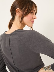 FatFace Ava Charcoal Grey 100% Cotton 3/4 Sleeve T-Shirt - Image 4 of 5