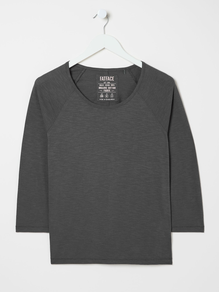 FatFace Ava Charcoal Grey 100% Cotton 3/4 Sleeve T-Shirt - Image 5 of 5