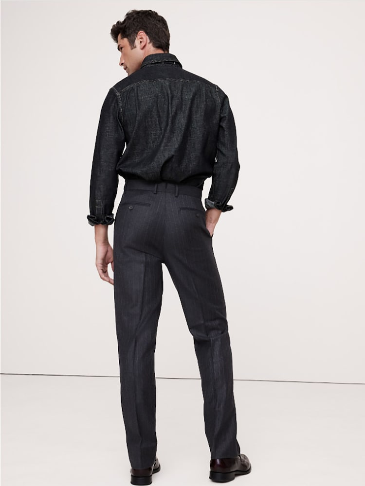 Banana Republic Navy Blue Stripe Wool Tailored Slim Fit Suit Trousers - Image 2 of 3