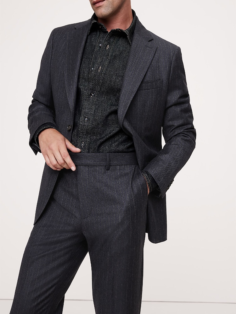 Banana Republic Navy Blue Stripe Wool Tailored Slim Fit Suit Trousers - Image 3 of 3