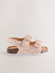 Pink Glitter Wide Fit (G) Corkbed Double Two Strap Sandals - Image 2 of 5