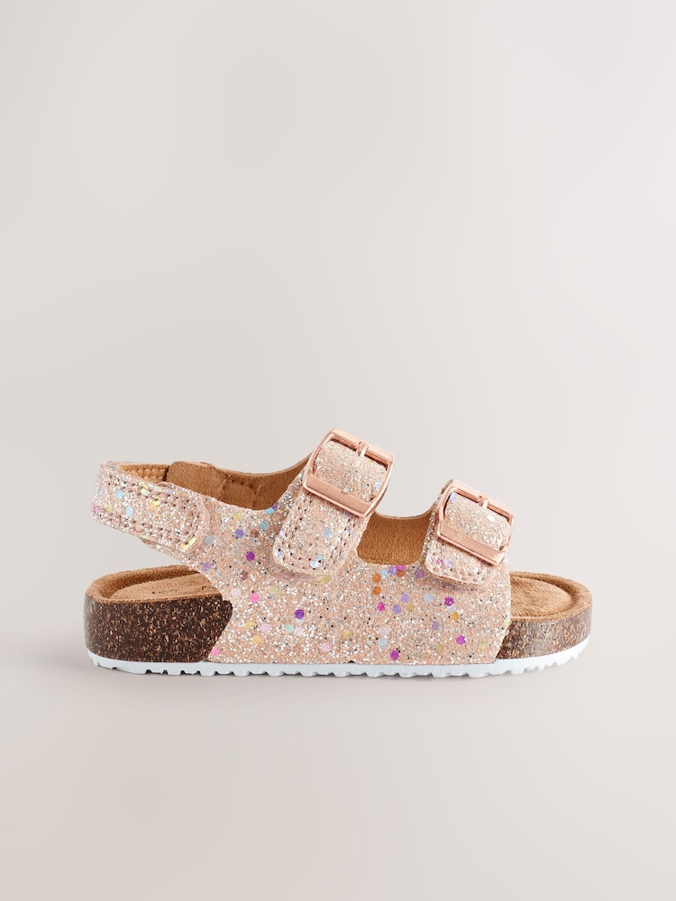 Pink Glitter Wide Fit (G) Corkbed Double Two Strap Sandals - Image 2 of 5