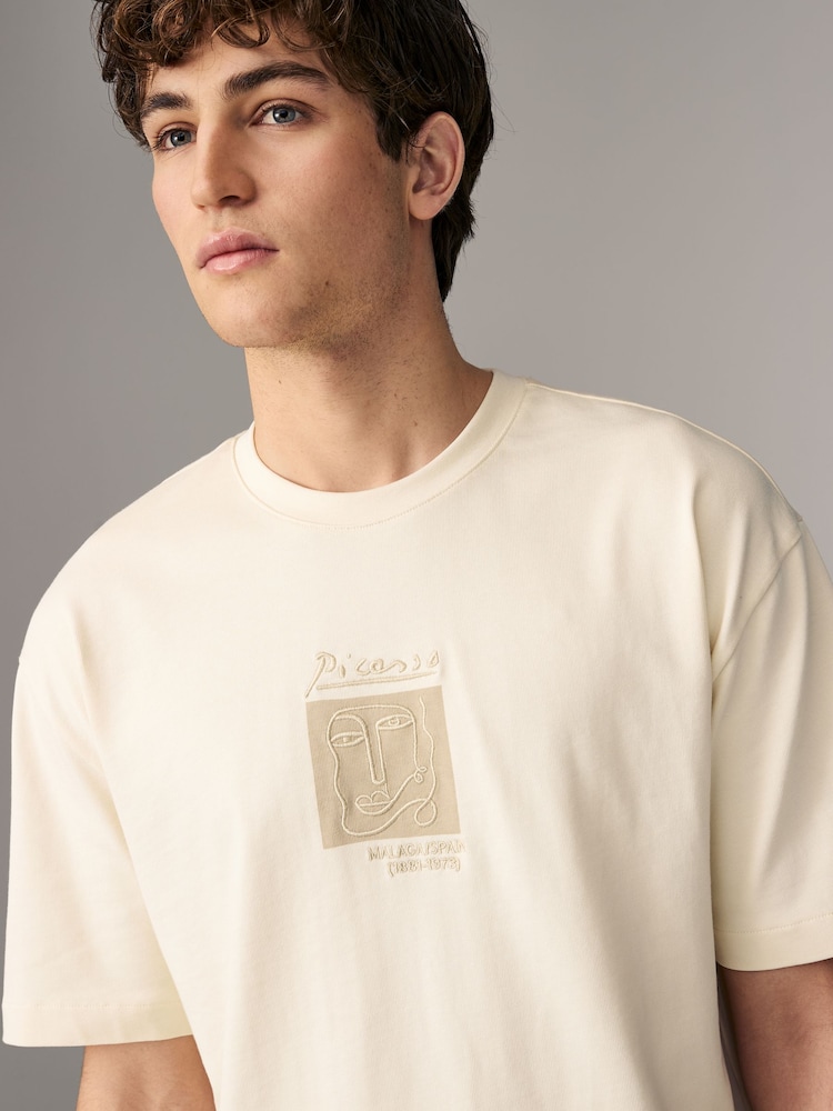 Ecru 100% Cotton Picasso Artist Licence Heavyweight T-Shirt - Image 3 of 5