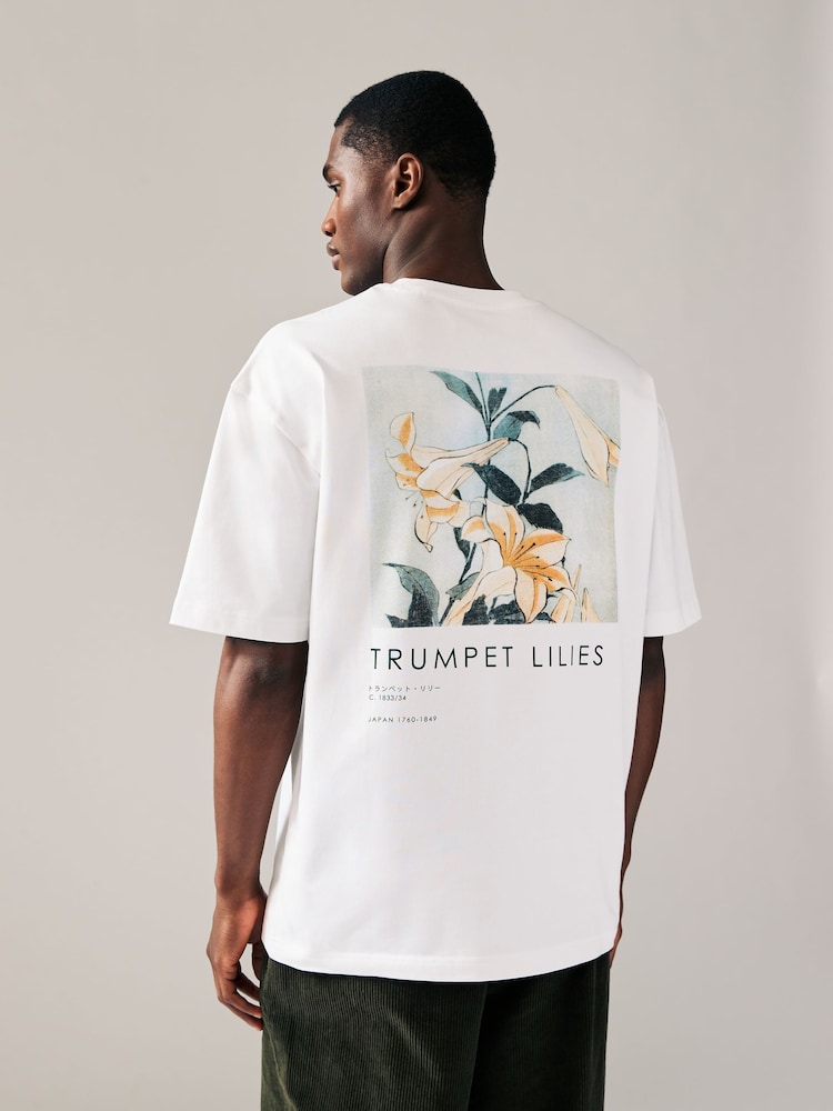 White Hokusai Floral Relaxed Fit Artist License T-Shirt - Image 1 of 10 White Hokusai Floral Relaxed Fit Artist License T-Shirt - Image 1 of 10