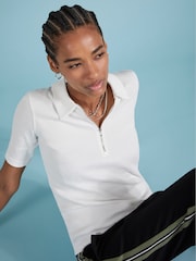 Baukjen Ivy Rib Zip Collar 100% Cotton White Top - Image 1 of 3