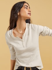 Baukjen 100% bumbac Henleys Alb Top - Imaginea 2 din 3