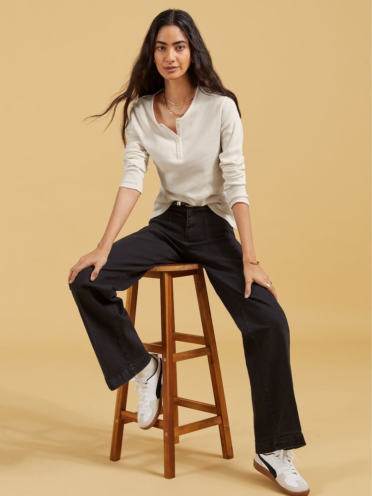 Baukjen 100% bumbac Henleys Alb Top - Imaginea 3 din 3