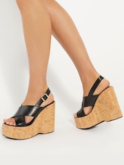 Dune London Black Kaiden Chunky Cork Wedge Sandals - Image 1 of 6
