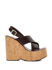 Dune London Brown Kaiden Chunky Cork Wedge Sandals - Image 3 of 6