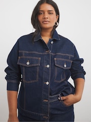 Simply Be Indigo Contrast Stitch Boxy Denim Jacket - Imagen 1 de 4