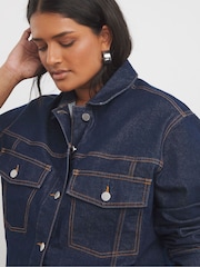 Simply Be Indigo Contrast Stitch Boxy Denim Jacket - Imagen 4 de 4