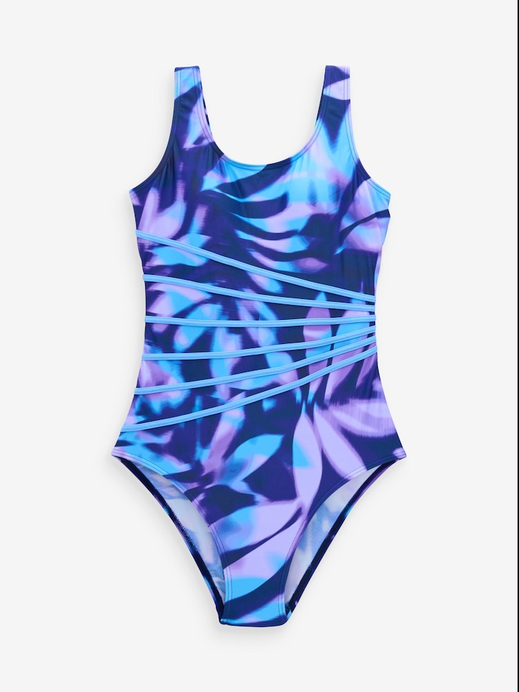 Simply Be Blue Sports Piping Swimsuit - Image 5 of 5