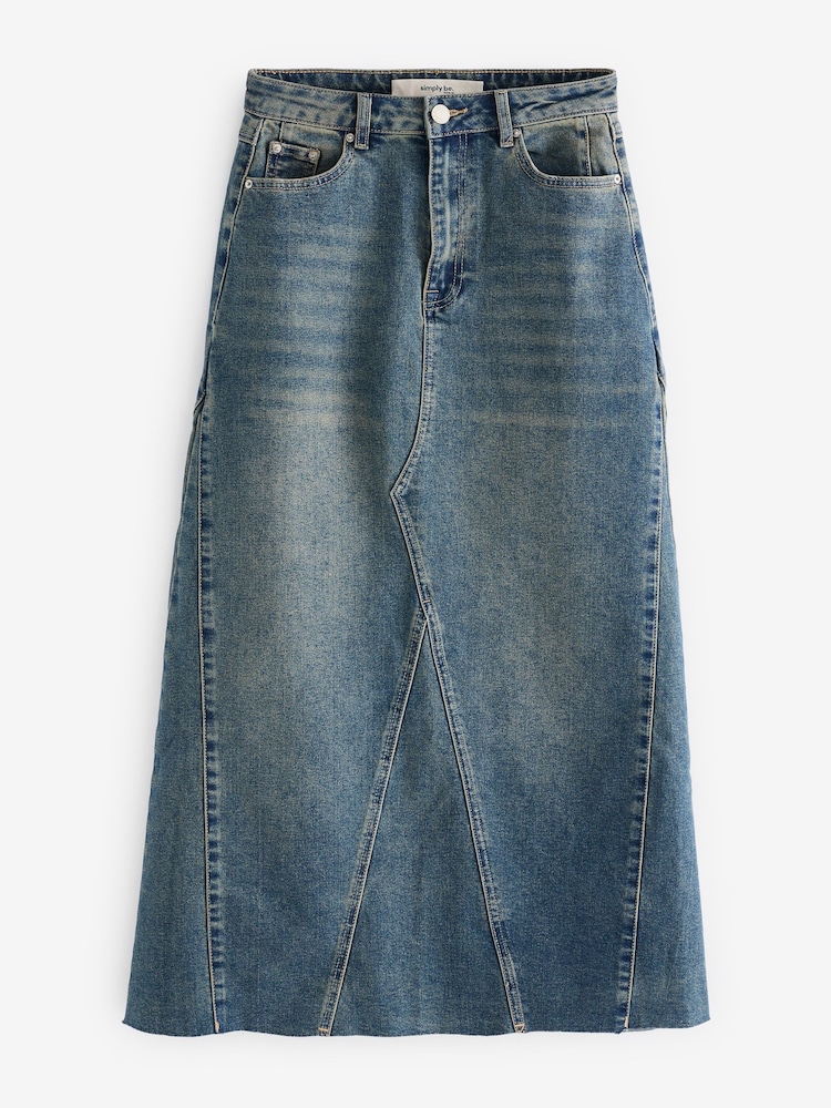 Simply Be Blue Seamed Full Maxi Skirt - Image 5 of 5
