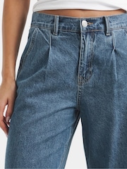 Simply Be Blue Pleat Detail Wide Leg 100% Cotton Jeans - Image 3 of 6