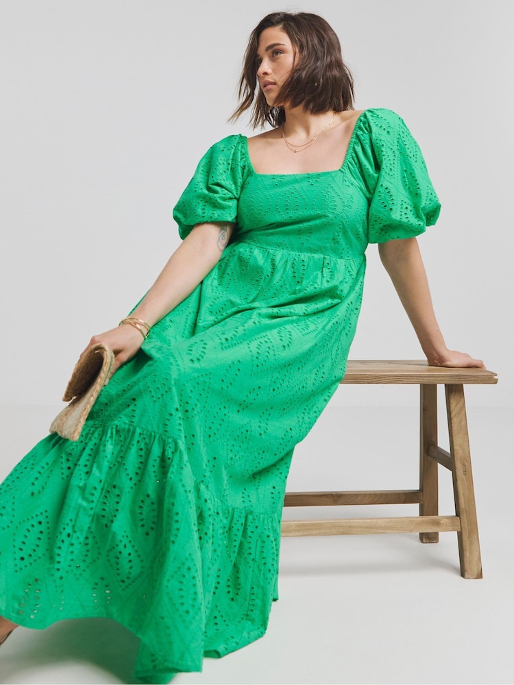 Simply Be Green Broderie Maxi Dress - Image 1 of 4
