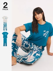 Simply Be Blue Pretty Secrets Value Pyjamas Set 2 Pack - Image 1 of 4