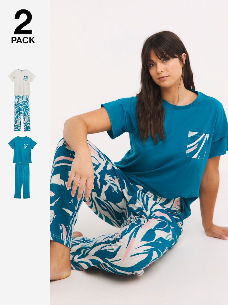 Simply Be Blue Pretty Secrets Value Pyjamas Set 2 Pack - Image 1 of 4