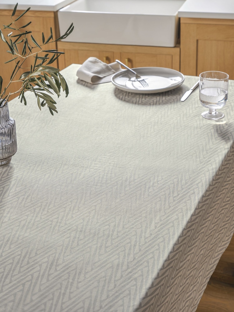 Natural 100% Cotton Geo Wipe Clean Tablecloth - Image 1 of 3