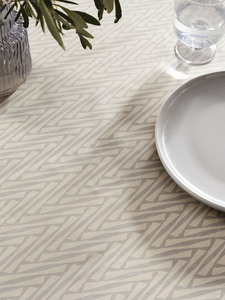 Natural 100% Cotton Geo Wipe Clean Tablecloth - Image 2 of 3