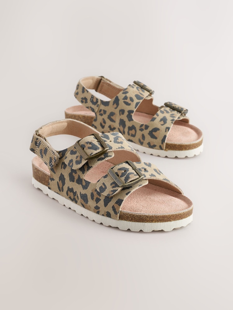 Animal Printed Wide Fit (G) Touch Fastening Strap Corkbed Sandals - Image 1 of 5