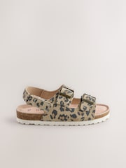 Animal Printed Wide Fit (G) Touch Fastening Strap Corkbed Sandals - Image 2 of 5