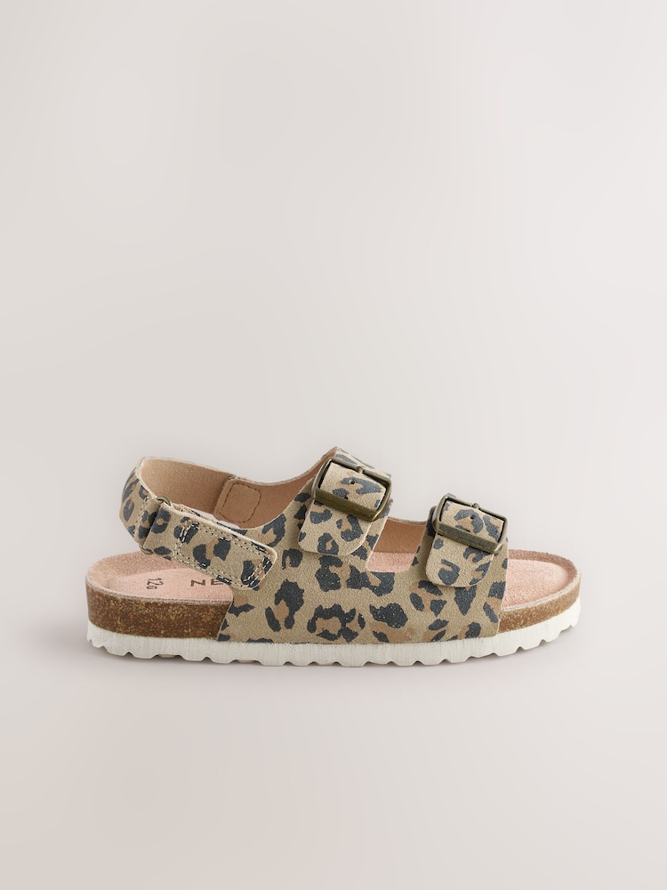 Animal Printed Wide Fit (G) Touch Fastening Strap Corkbed Sandals - Image 2 of 5