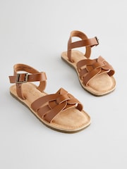 Tan Brown Wide Fit (G) Leather Woven Sandals - Image 1 of 5