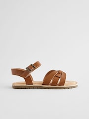 Tan Brown Wide Fit (G) Leather Woven Sandals - Image 2 of 5