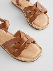 Tan Brown Wide Fit (G) Leather Woven Sandals - Image 4 of 5