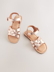 Rose Gold Wide Fit (G) Leather Woven Sandals - Image 1 of 6