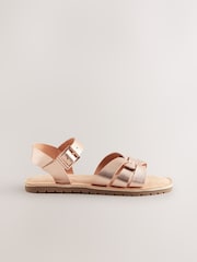 Rose Gold Wide Fit (G) Leather Woven Sandals - Image 3 of 6