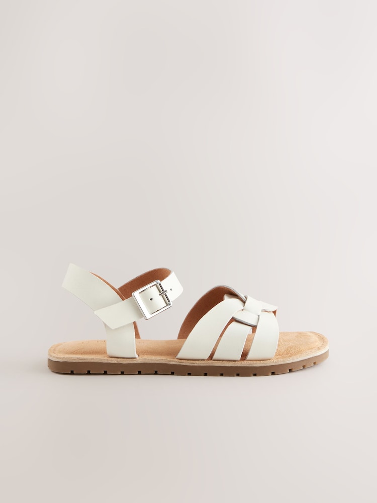 White Wide Fit (G) Leather Woven Sandals - Image 2 of 6