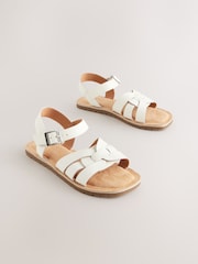 White Wide Fit (G) Leather Woven Sandals - Image 3 of 6