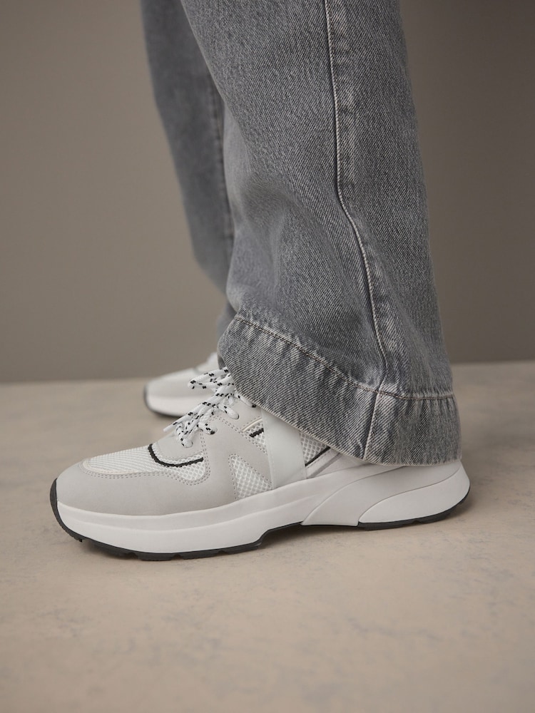 Neutral Forever Comfort® Chunky Sole Mesh Detail Lace-Up Trainers - Image 3 of 12