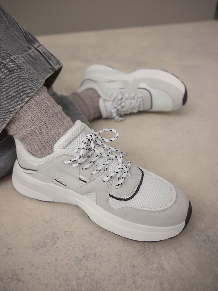 Neutral Forever Comfort® Chunky Sole Mesh Detail Lace-Up Trainers - Image 5 of 12